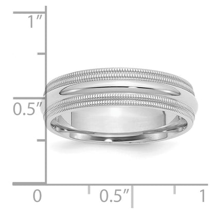 Sterling Silver Rhodium 6mm Comfort Fit Double Milgrain Size 11 Band
