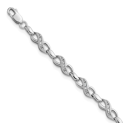 Sterling Silver Rhodium-Plated Diam. Infinity Symbol Bracelet