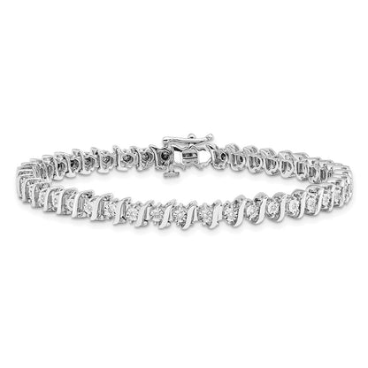 7 Inch Sterling Silver Rhodium-Plated Diam. Fancy Bracelet