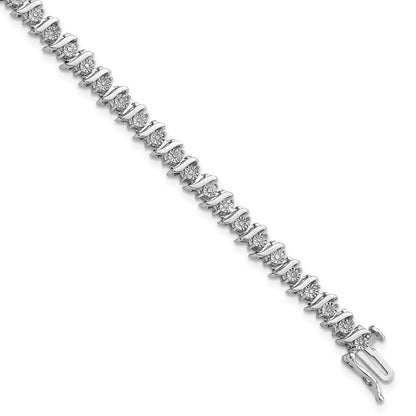 7 Inch Sterling Silver Rhodium-Plated Diam. Fancy Bracelet