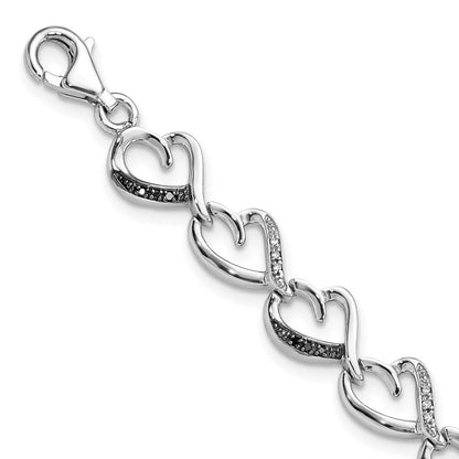 Sterling Silver White Night Rhodium-Plated Black And Diamond Heart Infinity 7.5 Inch Bracelet