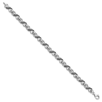Sterling Silver White Night Rhodium-Plated Black And Diamond Infinity Heart 7.5 Inch Bracelet