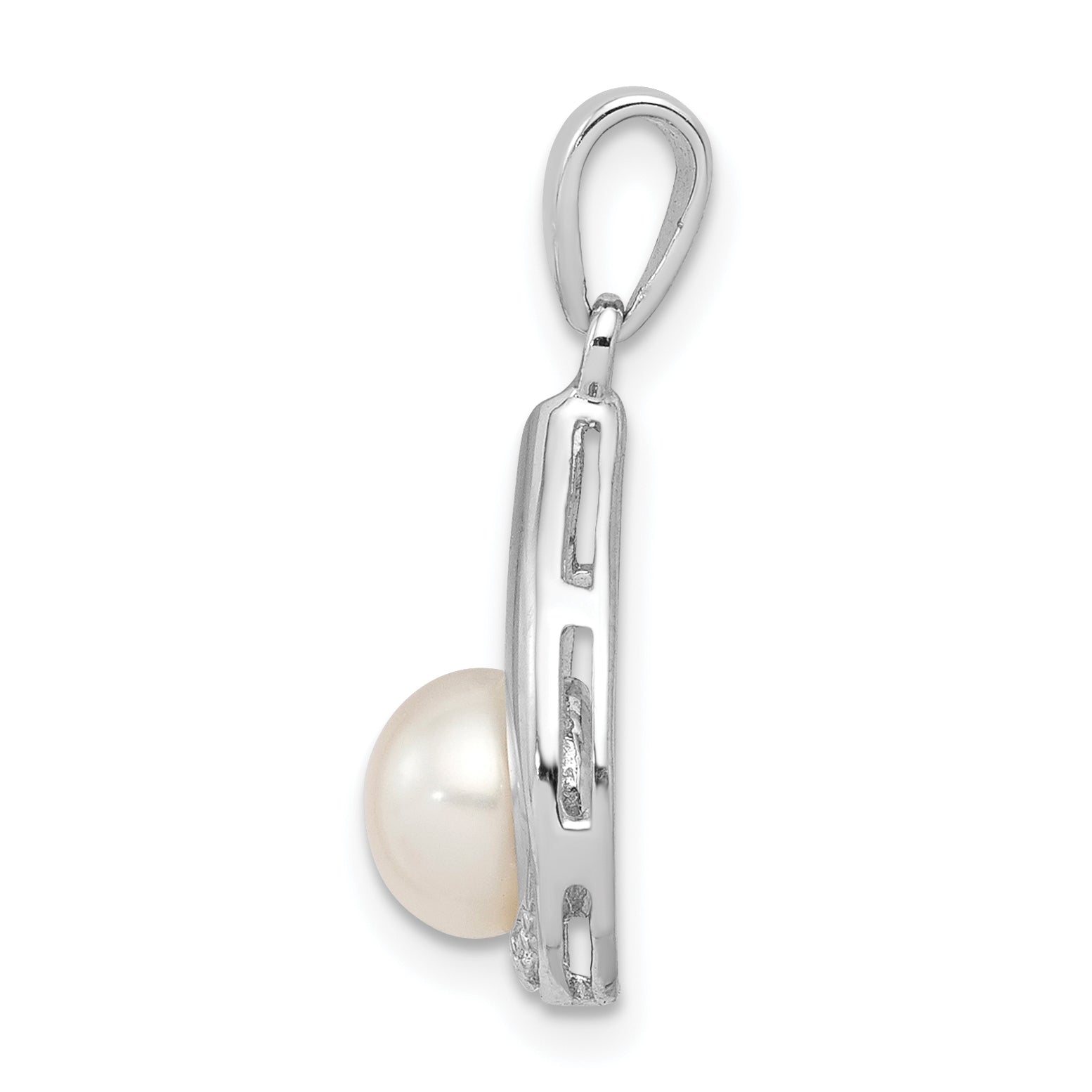 Sterling Silver Rhodium Fw Cultured Pearl & Diamond Pendant
