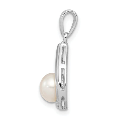 Sterling Silver Rhodium Fw Cultured Pearl & Diamond Pendant