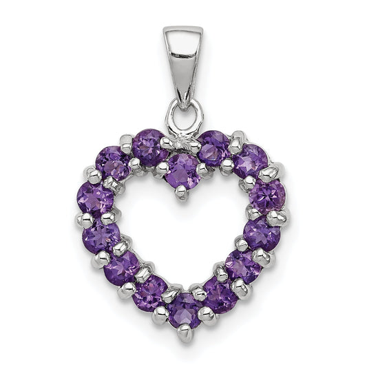 Sterling Silver Rhodium Plated Amethyst Heart Pendant