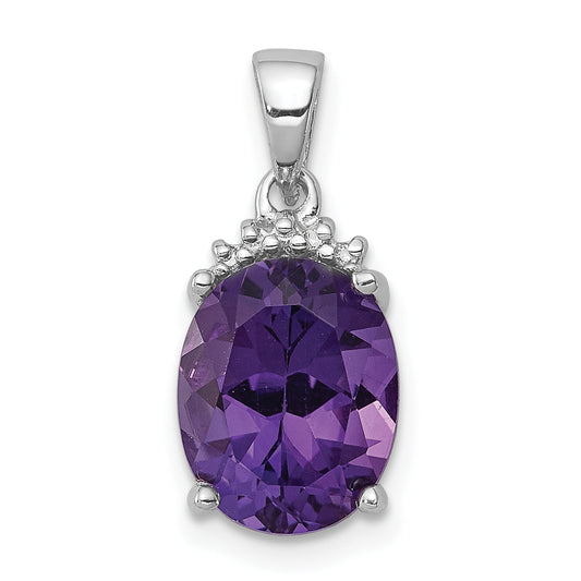 Sterling Silver Rhodium Plated Amethyst And Diamond Pendant