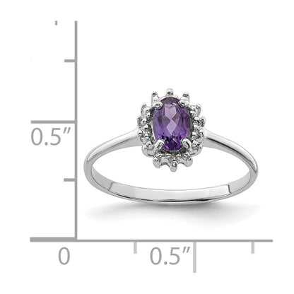 Sterling Silver Rhodium Amethyst & Diamond Ring