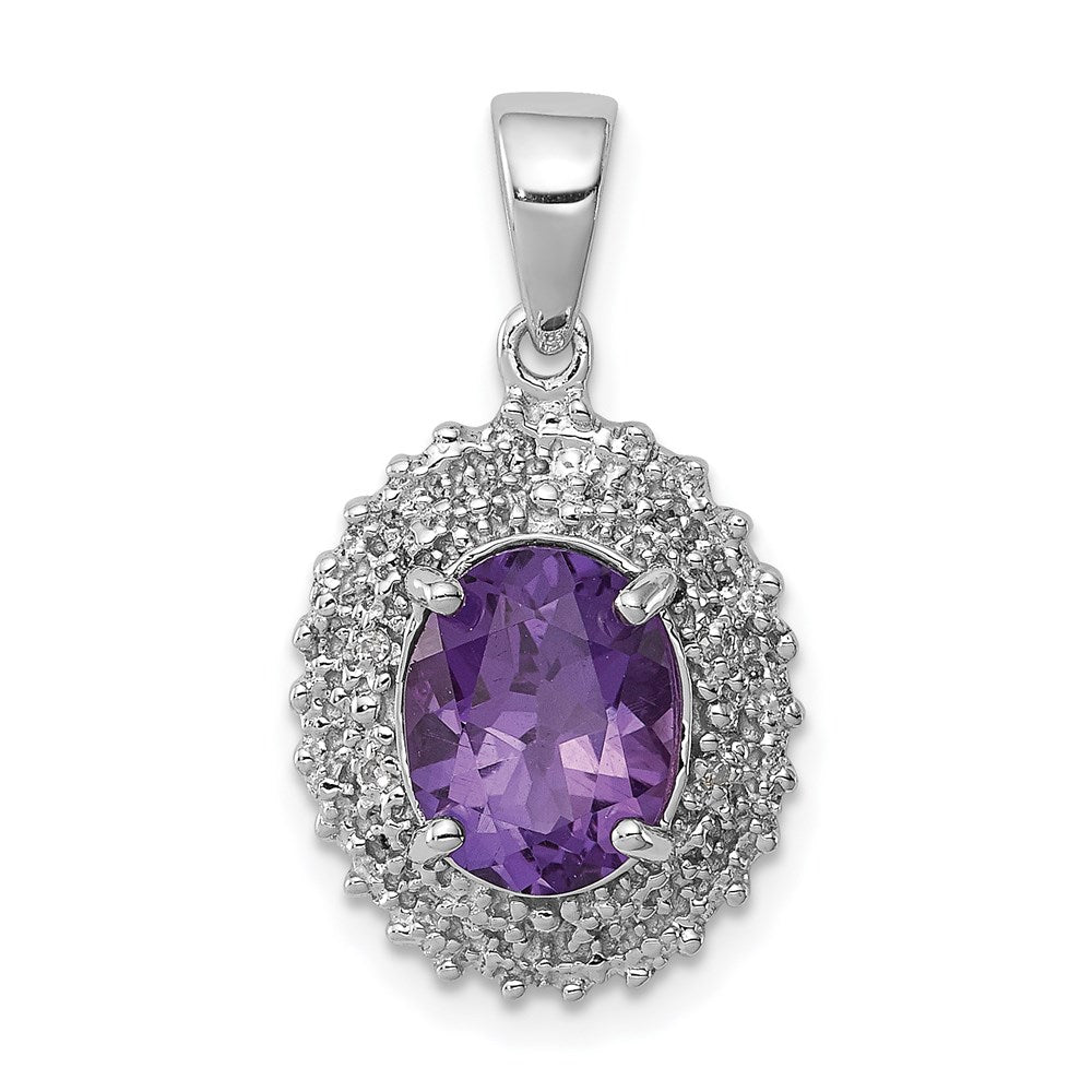 Sterling Silver Rhodium Plated Amethyst And Diamond Pendant