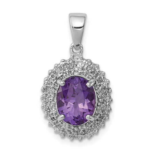 Sterling Silver Rhodium Plated Amethyst And Diamond Pendant