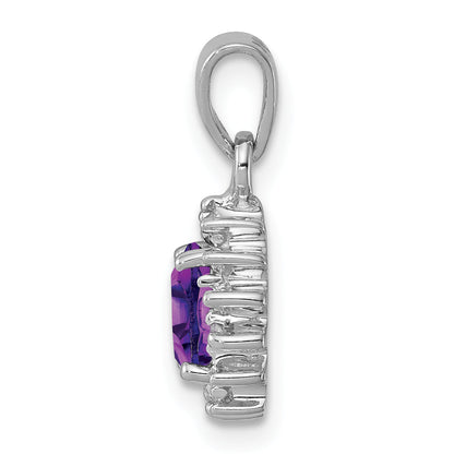 Sterling Silver Rhodium Plated Amethyst And Diamond Pendant