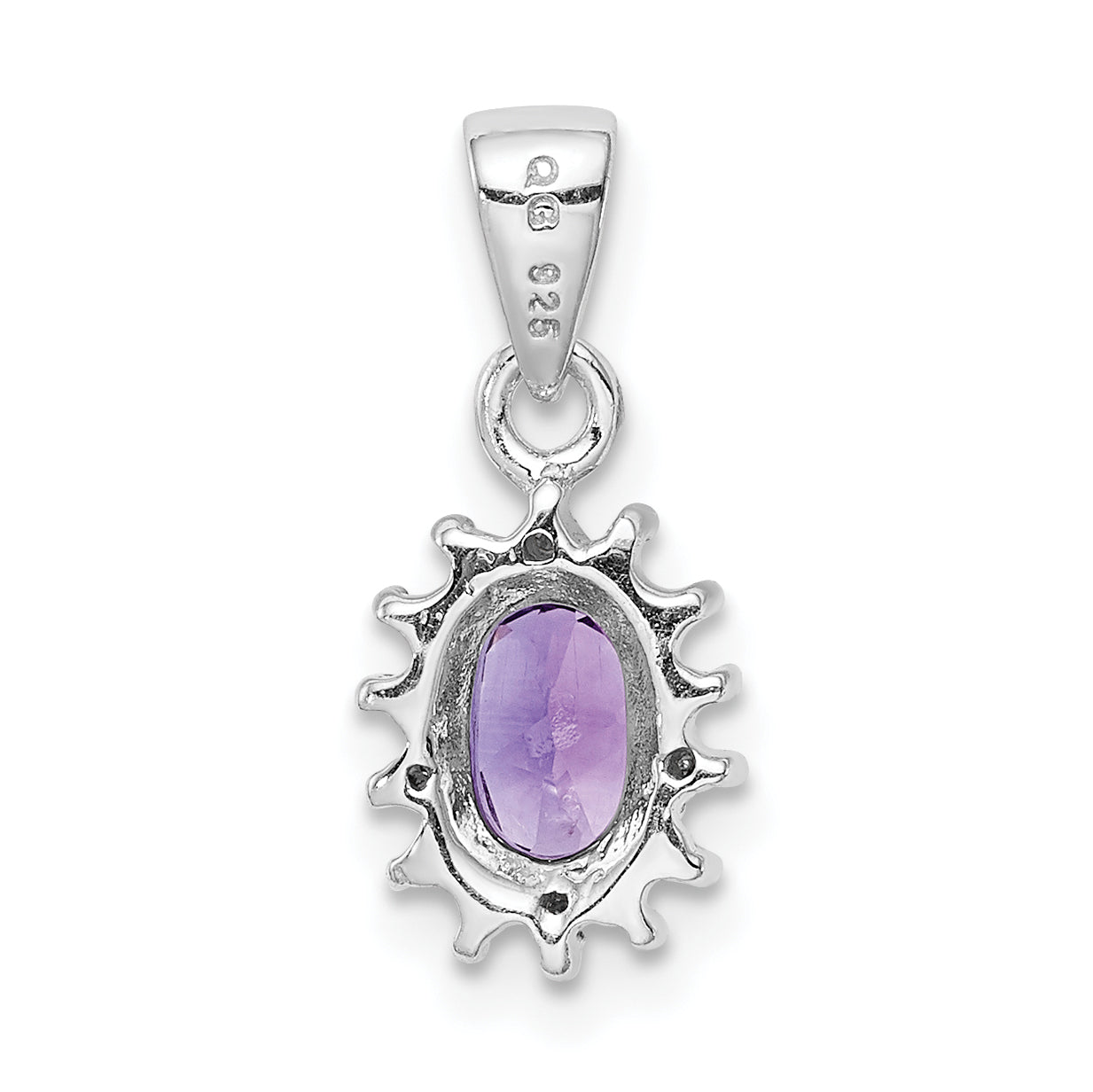 Sterling Silver Rhodium Plated Amethyst And Diamond Pendant