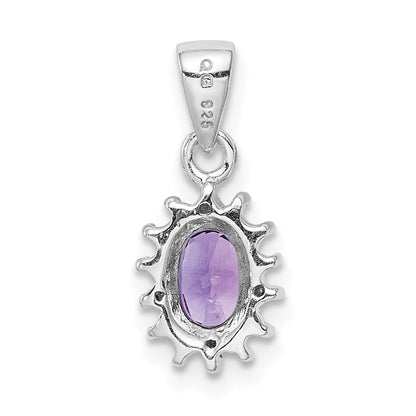 Sterling Silver Rhodium Plated Amethyst And Diamond Pendant