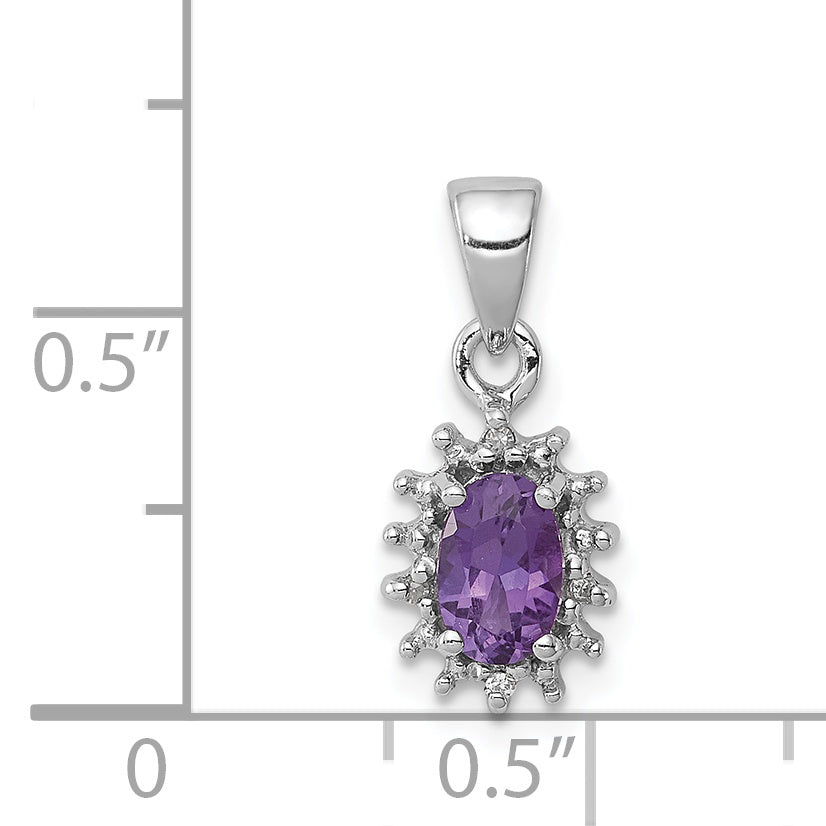 Sterling Silver Rhodium Plated Amethyst And Diamond Pendant