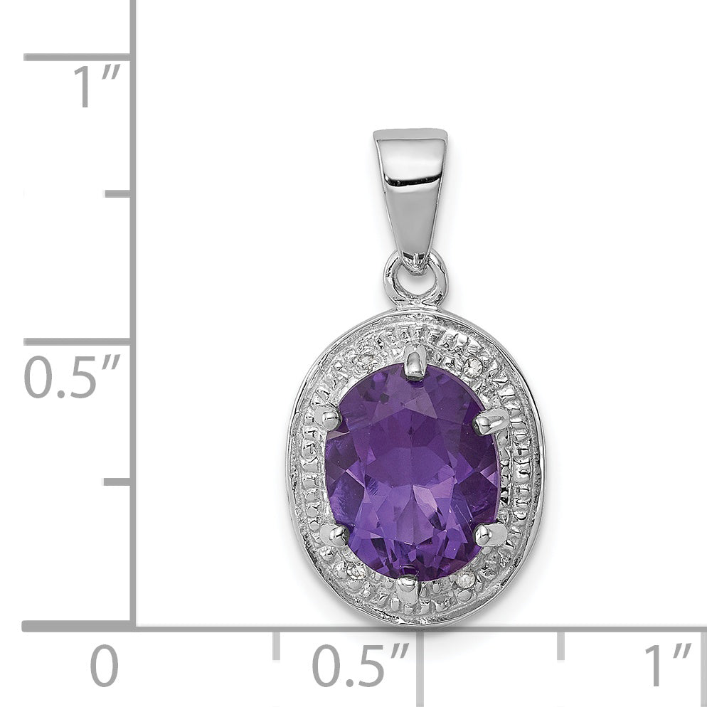 Sterling Silver Rhodium Plated Amethyst And Diamond Pendant