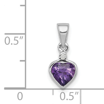 Sterling Silver Rhodium Plated Amethyst And Diamond Pendant