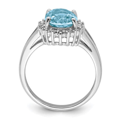 Sterling Silver Rhodium Swiss Blue Topaz & Diamond Ring