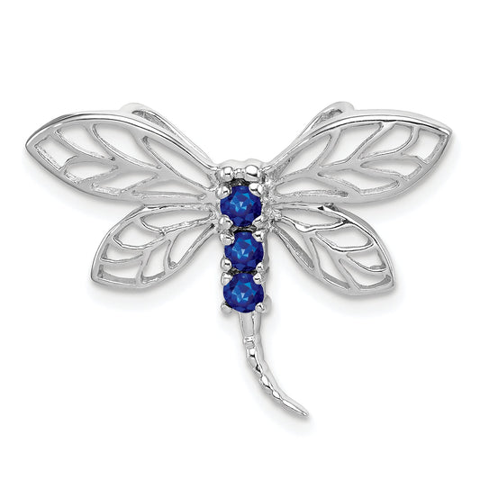 Sterling Silver Rhodium Sapphire Dragonfly Pendant