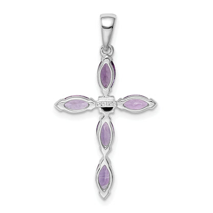 Sterling Silver Rhodium Plated Amethyst Diamond Pendant