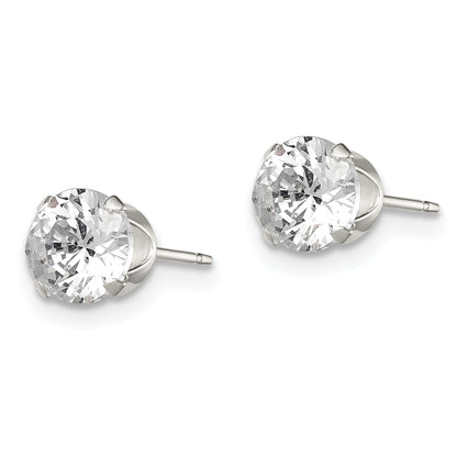 Sterling Silver 6mm Round Snap Set Cz Stud Earrings