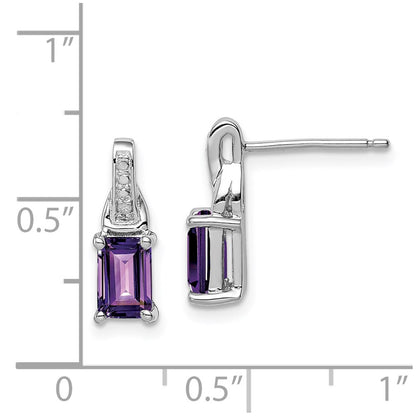 Sterling Silver Rhodium-Plated Diamond And Amethyst Earrings
