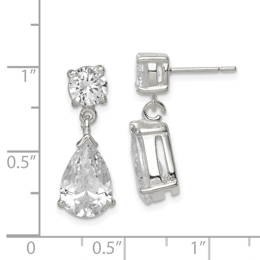Sterling Silver Polished Cz Pear Shaped Post Dangle Earrings