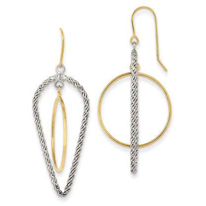 Sterling Silver W/14K Gold-Plated Polished & Textured Fancy Dangle Earrings