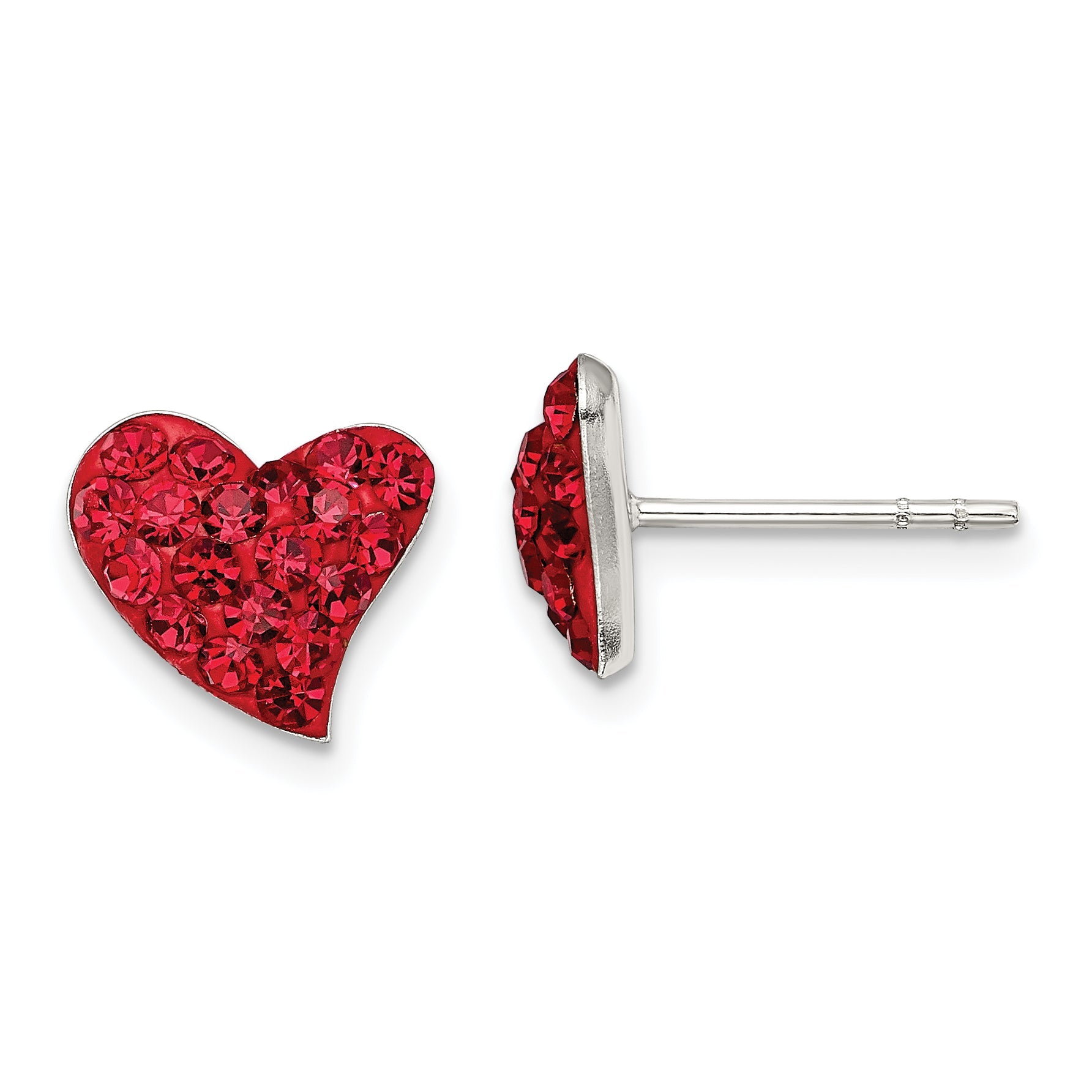 Sterling Silver Rhodium-Plated Red Preciosa Crystal Heart Post Earrings