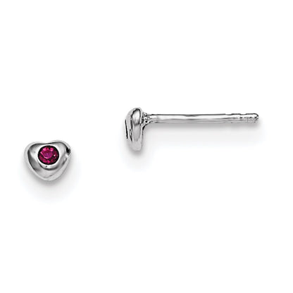 Sterling Silver Madi K Rhodium-Plated Polished July Red Preciosa Crystal Heart Children'S Post Earrings