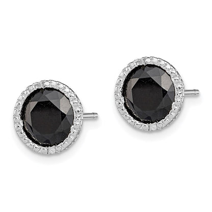 Sterling Silver Rhodium-Plated Black Sapphire & Diamond Post Earrings