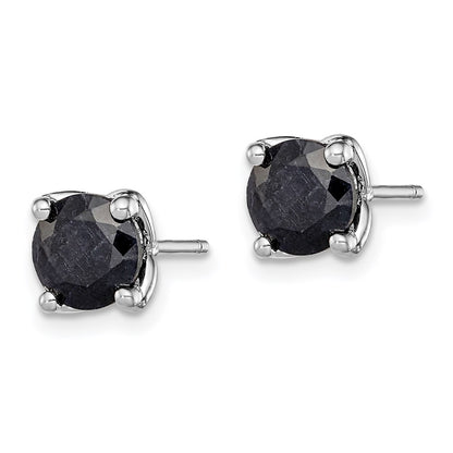 Sterling Silver Rhodium-Plated Black Sapphire Post Earrings