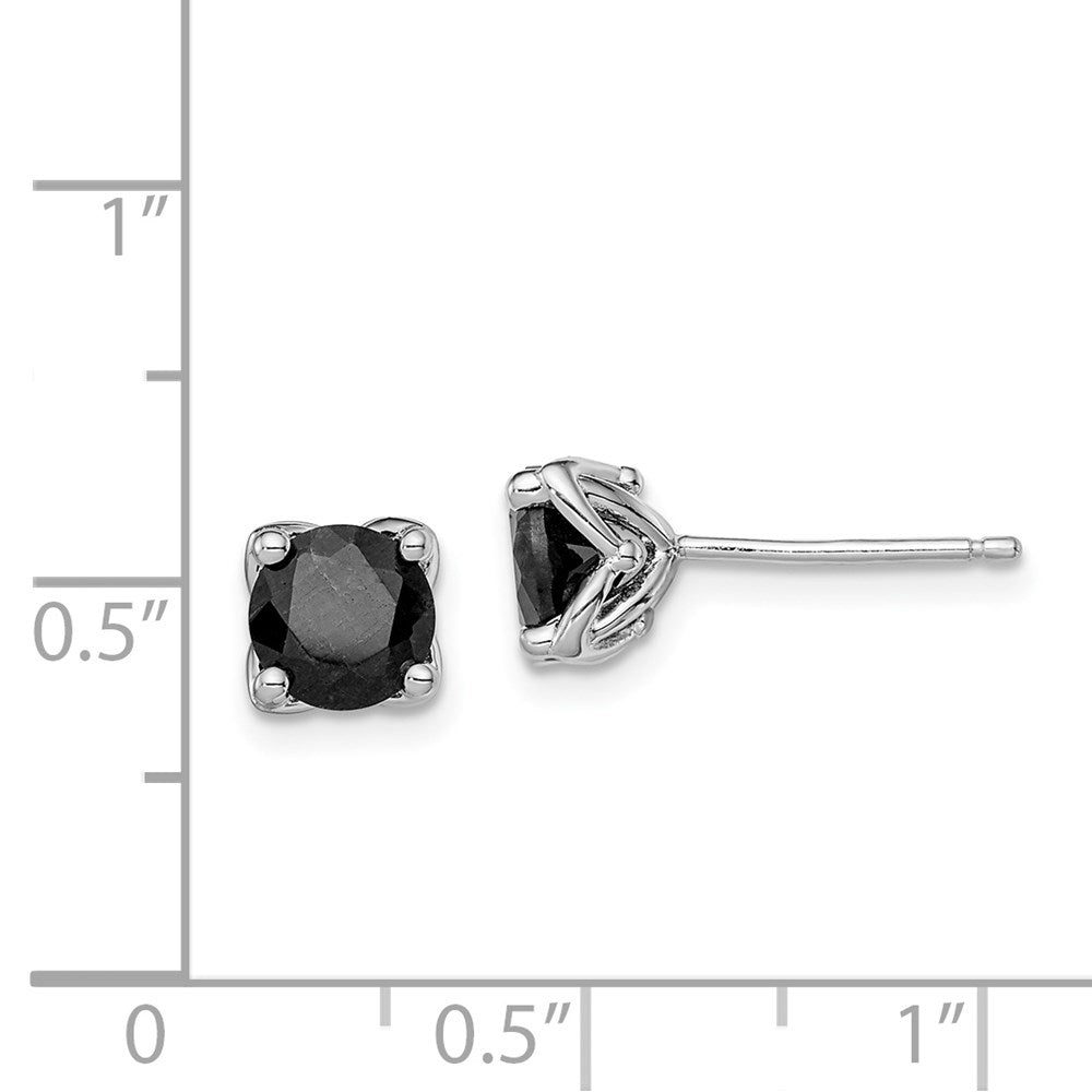 Sterling Silver Rhodium-Plated Black Sapphire Post Earrings