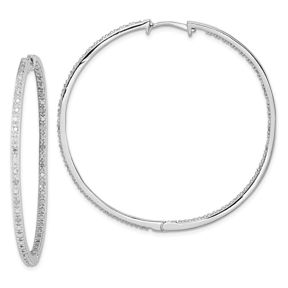 Sterling Silver Rhodium-Plated Diamond In & Out Hoop Earrings