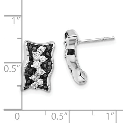 Sterling Silver Black & White Cz Post Earrings