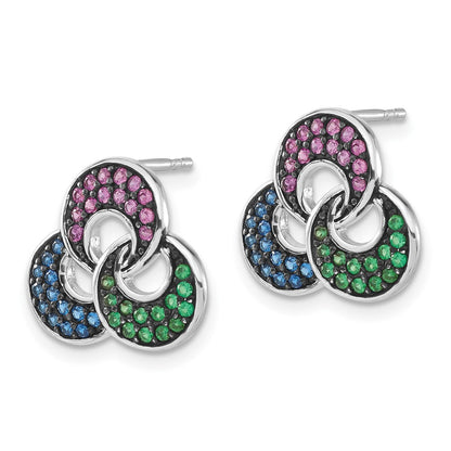 Sterling Silver W/ Black Rhodium Synthetic Spinel & Ruby Post Earrings