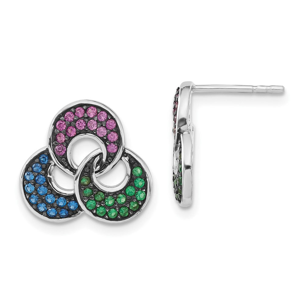 Sterling Silver W/ Black Rhodium Synthetic Spinel & Ruby Post Earrings