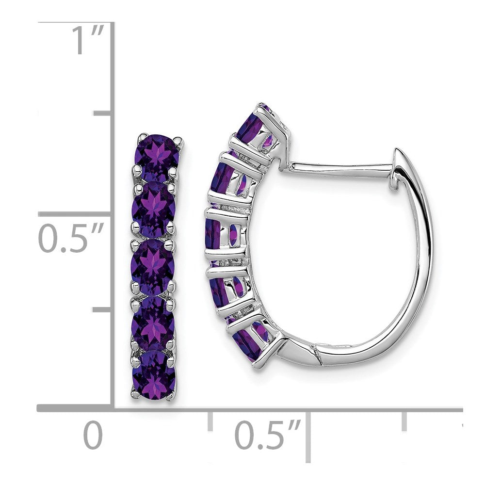 Sterling Silver Rhodium-Plated Polished Amethyst Hinged Hoop Earrings