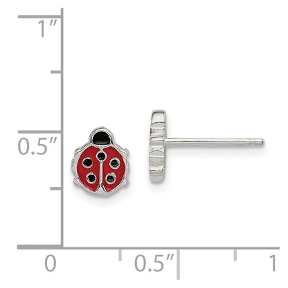Sterling Silver Polished & Enameled Ladybug Children'S Post Earrings