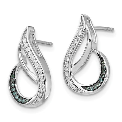 Sterling Silver White Night Rhodium-Plated Polished Blue And Diamond Post Earrings