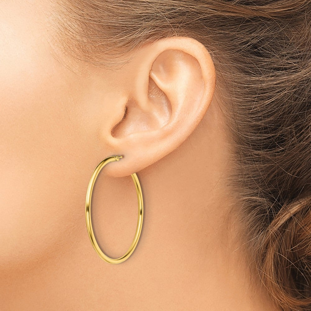 Sterling Silver Gold-Tone Polished 2X40mm Hoop Earrings