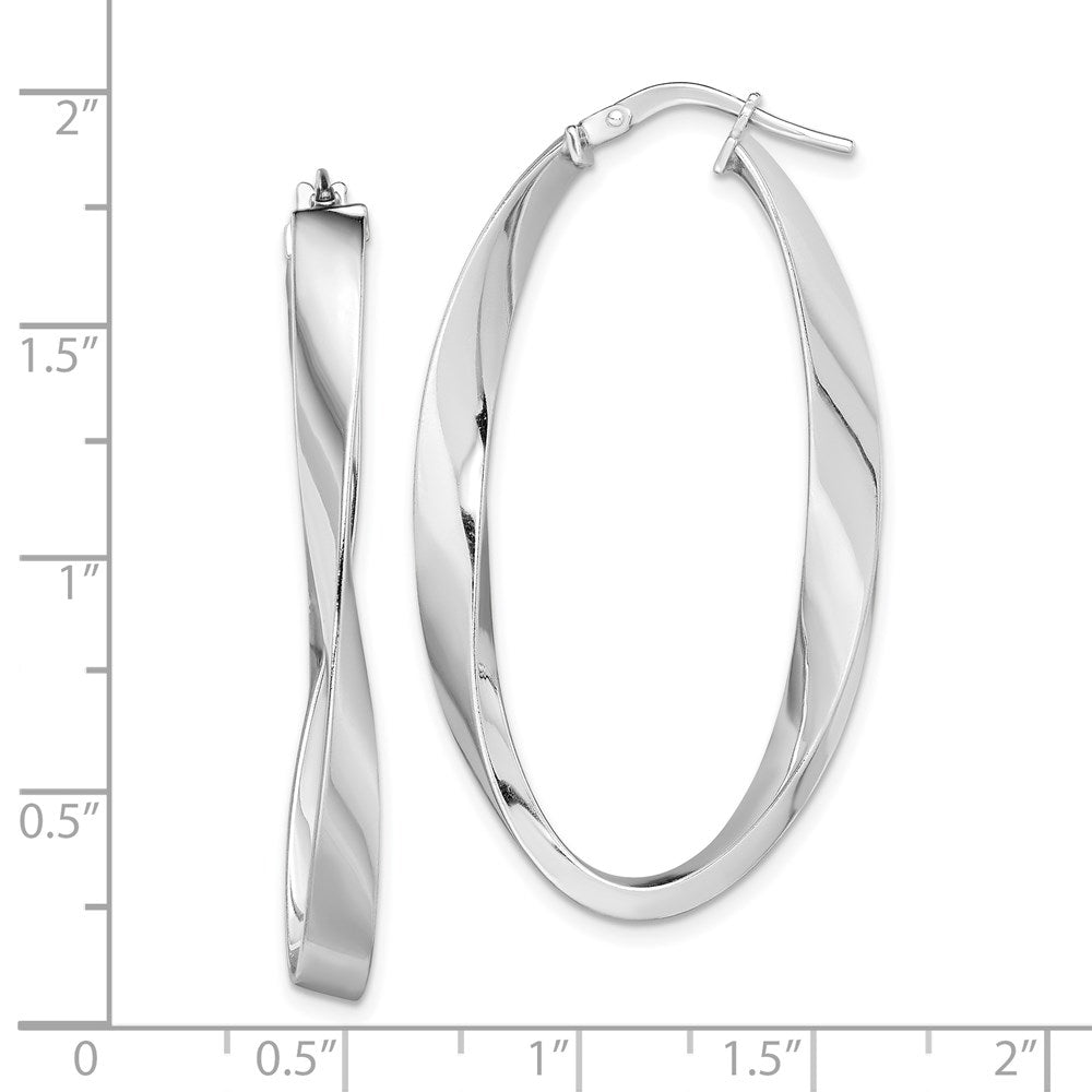 Sterling Silver Rhodium-Plated Polished & Twisted Oval Hoop Earrings