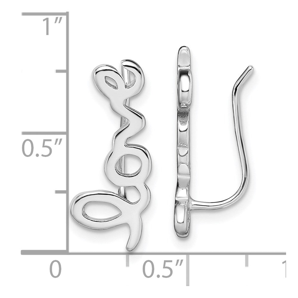 Sterling Silver Rhodium-Plated Polished Love Ear Climber Earrings