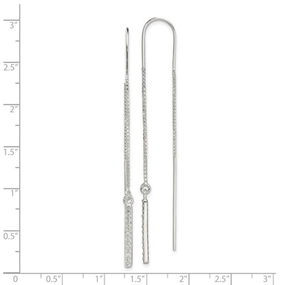 Sterling Silver Polished Cz Bar Threader Earrings