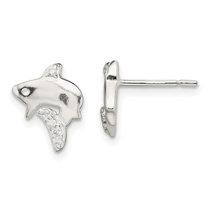 Sterling Silver Polished Cz Shark Post Earrings