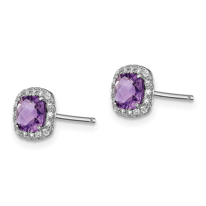 Sterling Silver Rhodium Plated Amethyst And Cr White Sapphire Earrings