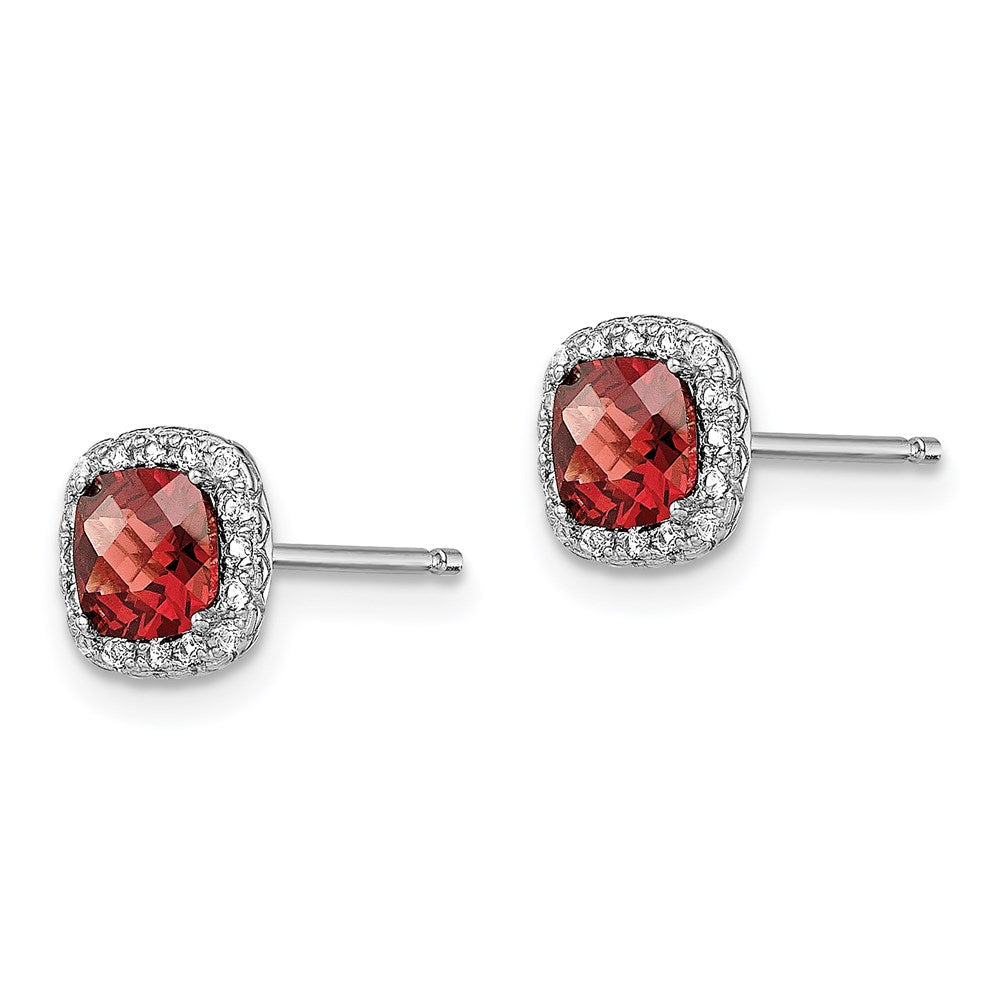 Sterling Silver Rhodium-Plated Garnet And Cr. White Sapphire Earrings