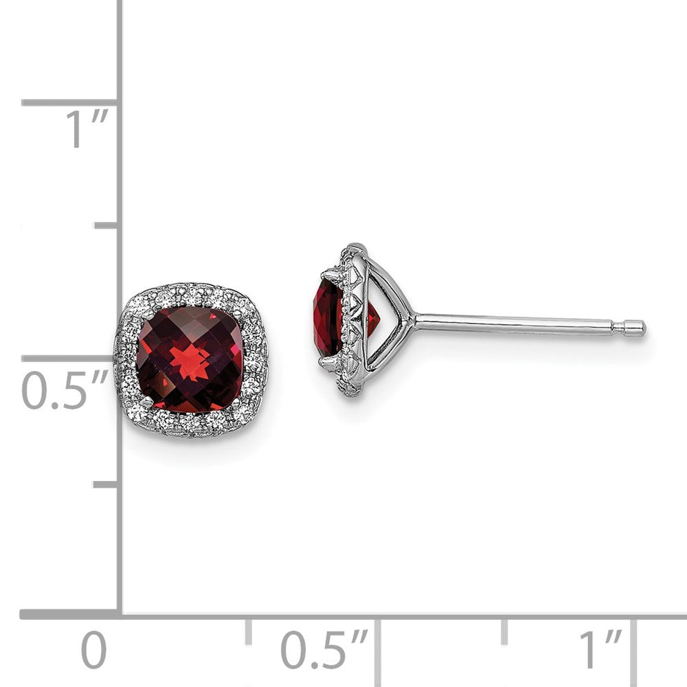 Sterling Silver Rhodium-Plated Garnet And Cr. White Sapphire Earrings