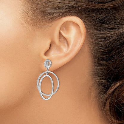 Sterling Silver Rhodium-Plated Cz Circles Dangle Post Earrings