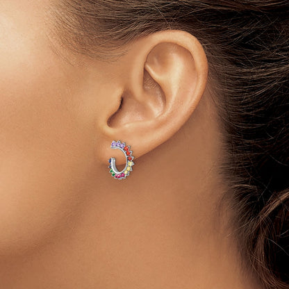 Sterling Silver Prizma Rhodium-Plated Colorful Cz Open Hoop Post Earrings