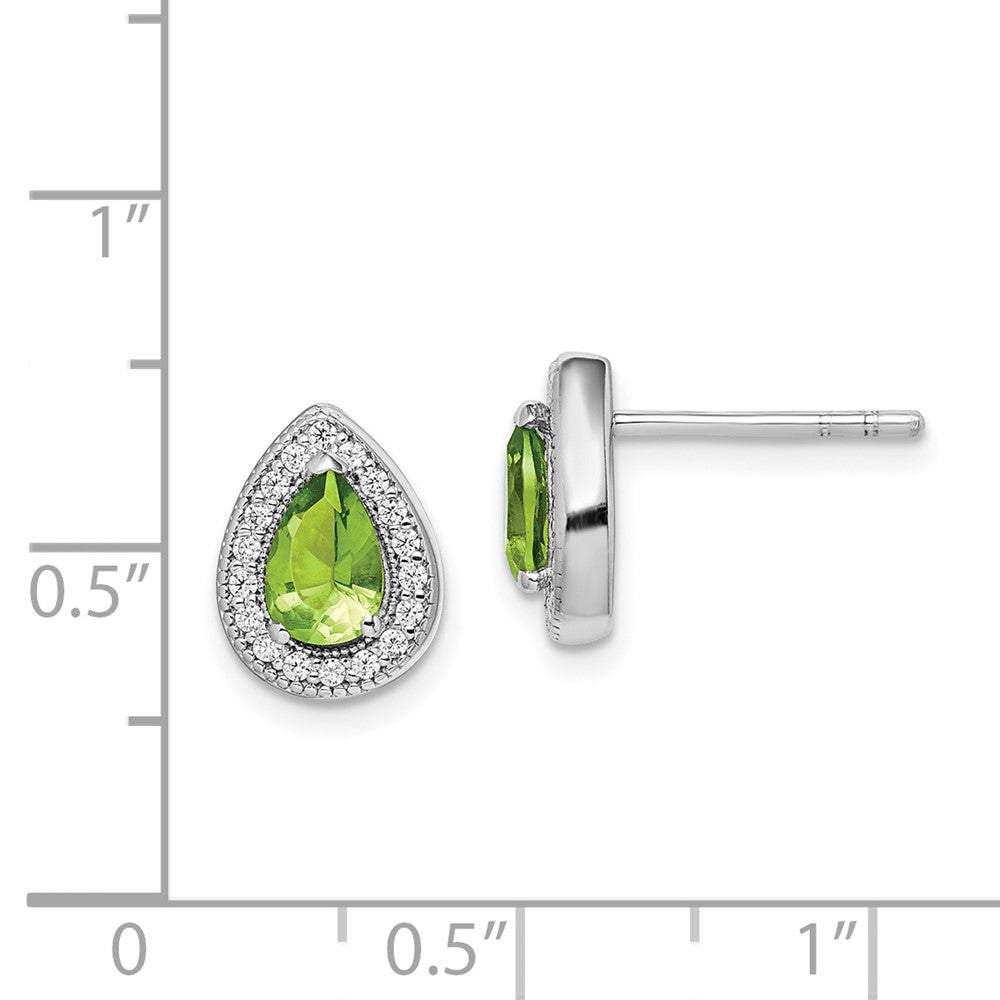 Sterling Silver Rhodium Plated Green And Clear Cz Post Earrings