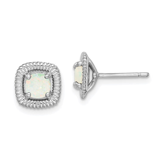 Sterling Silver Rhod-Plat Milky Opal Square Post Earrings